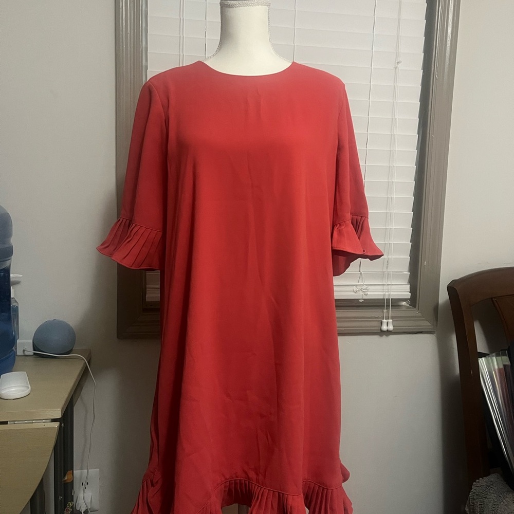 Elegant Coral Dress with Ruffle Sleeves